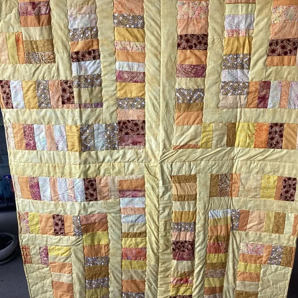 NWT. Hand Crafted Patchwork Yellow and Brown Quilt